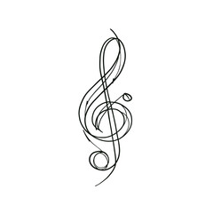 Elegant minimalist treble clef line art illustration, hand-drawn vector design for music posters, logos, and artistic branding concepts