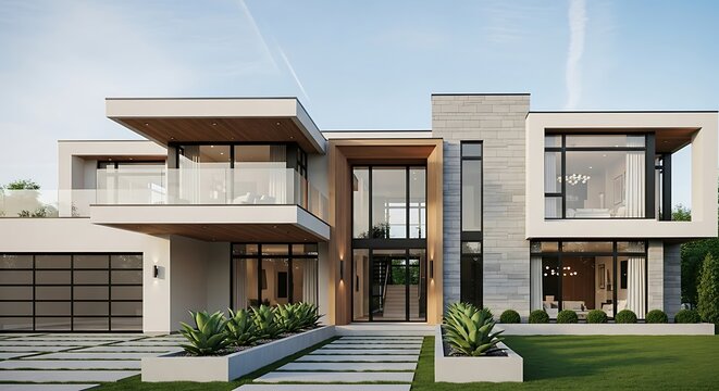 Modern luxury home with clean lines and large windows