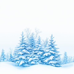 Fototapeta premium Winter Forest Fantasy: Snow-laden evergreen trees stand majestically amidst a pristine snowscape. The scene evokes a sense of tranquility and the enchanting beauty of a winter wonderland.