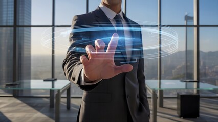 Businessperson Using Futuristic AI Interface