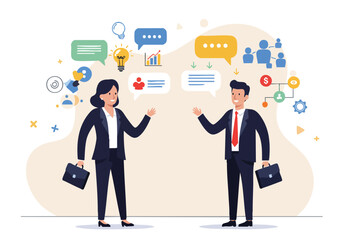 Fototapeta premium Engaging business professionals exchanging innovative concepts and fostering strategic development through effective communication