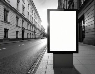 Blank Billboard on City Street at Sunset.