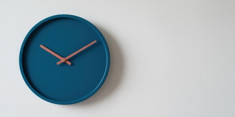 Modern Minimalist Teal Round Wall Clock (10:10) with Coral Pink Hands on White Textured Wall, Left-Aligned Copy Space — Time Management & Productivity Hero Image for Landing Pages