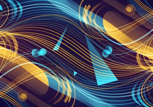 Futuristic Abstract Vector Background with Digital Flowing Waves and Glowing Geometric Shapes - Pattern Design Fabric