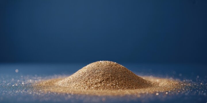 Gold glitter macro on deep blue — bokeh luxury New Year banner