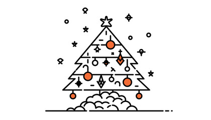Minimalist Line Art Christmas Tree Launching Like a Rocket Icon for Holiday Design