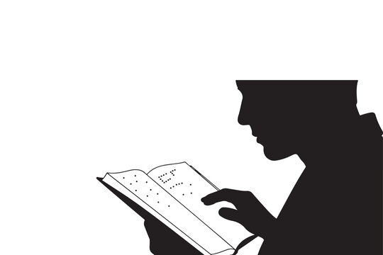 Silhouette of person reading a braille book dots tactile