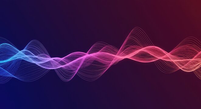A vibrant digital visualization featuring smooth, undulating lines representing dynamic data streams, frequency, and abstract sound energy flow ,graphic ,modern ,curve