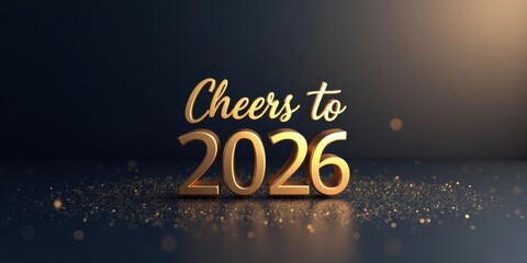 Gold 3D 'Cheers to 2026' Metallic Text, Glitter Bokeh — New Year Banner