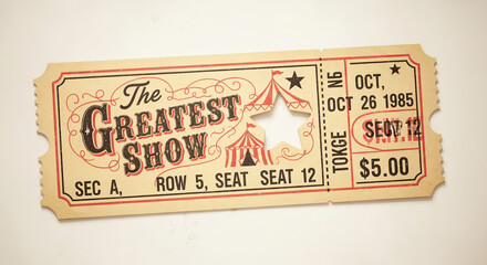 Vintage The Greatest Show Circus Ticket with Star Cutout, Dated October 26, 1985
