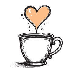 Coffee Cup with Heart Steam Minimal Drawing