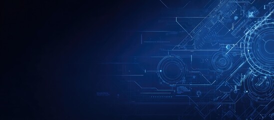 Blue abstract tech circuit design with circular patterns and line details