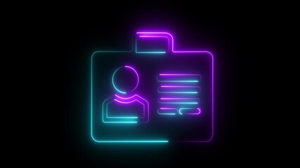 Glowing neon line Identification badge icon isolated on black background. Neon green ID card icon for futuristic credential UI Bright cyber badge symbol with technological design,