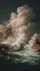 Dramatic Sky and Sea: A tempestuous sea surges beneath a dramatic, swirling sky, capturing the raw power and untamed beauty of nature in a moment of dramatic flair.