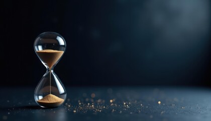 Macro Hourglass with Golden Sand, Dark Bokeh — Urgency Deadline Banner
