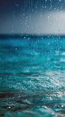 Ocean Rainfall:Captivating the raw beauty of a serene seascape where a gentle rain shower merges with the deep blue expanse, creating a sense of tranquility.