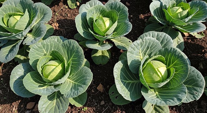 Cabbage Patch - Fresh Green Cabbages Growing in Garden.