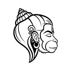lord hanuman vector illustration Hindu monkey god head profile outline