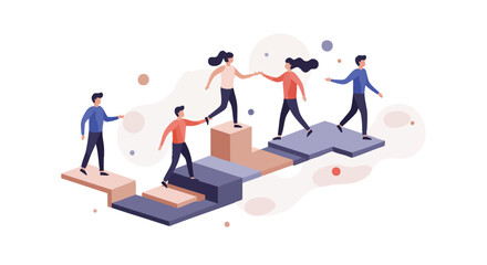 Illustrative representation of diverse teams fostering growth and achieving shared goals through collaborative effort and mutual support on a