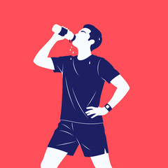 Man Hydrating After Workout with Water Bottle.