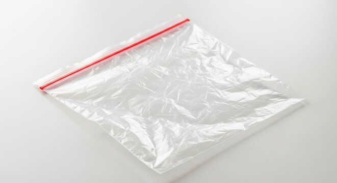 Plastic Zip Lock Bag - A clear plastic zip lock bag with a red seal on a white background