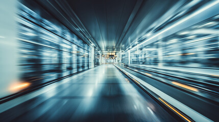 Urban subway scene with dynamic motion blur and abstract geometric shapes in vibrant colors. mobility guides, transit brochures, designed for transport & logistics marketing.