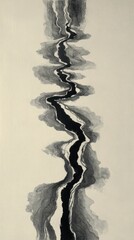 Abstract River of Ink: An artistic ink representation of a winding river, evoking the flow of time and the beauty of natural landscapes.