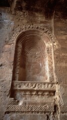 Ancient Architectural Marvel: A glimpse into history, this photograph captures a detailed shot of an ancient arched alcove, adorned with intricate carvings.