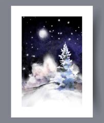 magical twilight forest, dreamlike violet canopy adorned with luminous watercolor accents and gentle snow