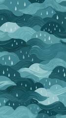 Abstract Rain Pattern: A captivating abstract illustration portraying a rainy weather condition through elegant water droplet falling on a wavy, layered design in shades of blue and green.