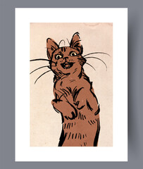 Nostalgic ink illustration featuring mischievous cat on parchment