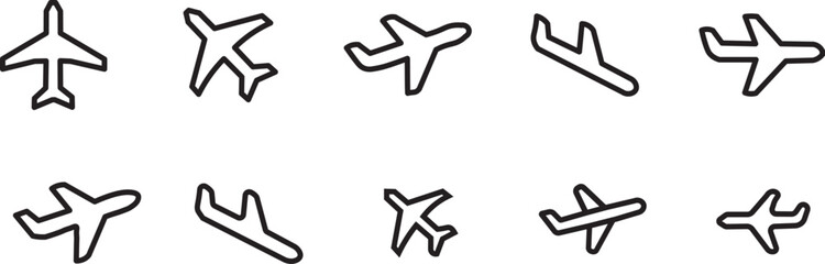 Plane icon set. Flight transport symbol. Airplane icon vector. Travel flat illustration. Travel symbol .Plane icon set.  with line trace.