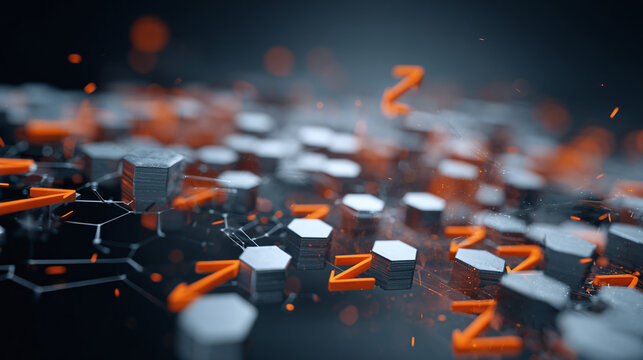 A complex and visually striking technological design with hexagonal patterns and data visualization elements - Powered by Adobe