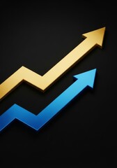 Rising Arrow Graph - Golden and blue arrow graphs indicate upward trends against a dark background