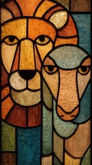 Lion and Lamb: The stained-glass artwork depicts a lion and a lamb, symbolizing peace and harmony. Its vibrant colors and intricate design create a visual spectacle.