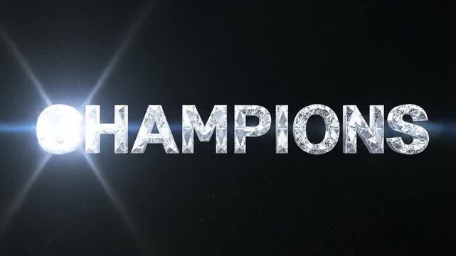 Dynamic Champions Title Animation with Sparkling Particle Effects and Lens Flares, High Quality