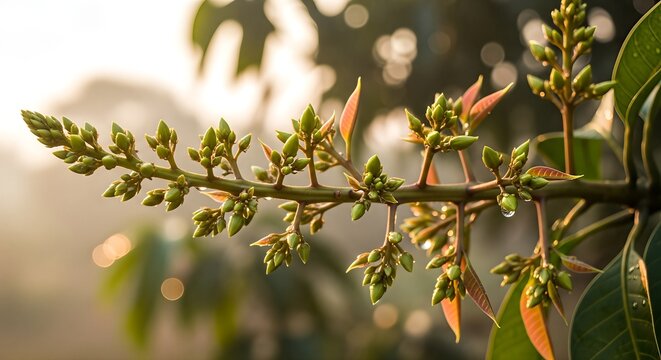 Mango tree inflorescence in early morning light. - Powered by Adobe