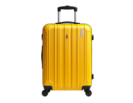 Vibrant yellow ribbed hard-shell suitcase with telescoping handle