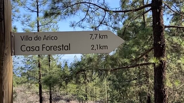 Hiking trail with arrow pointers sign in Tenerife, Canary Islands, Spain.Travel or vacation concept,4K.