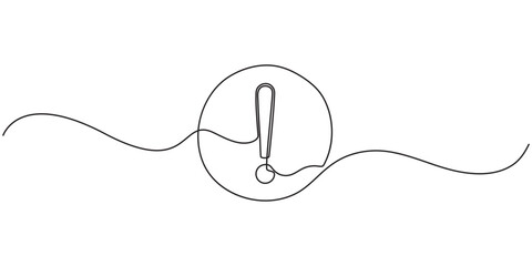 Obraz premium Attention Getting Continuous Line Editable Stroke Icon, Continuous linear drawing of exclamation mark. Single-line drawing of an exclamation mark. Exclamation mark in one line style vector.