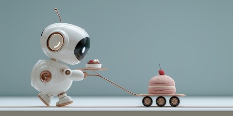 Futuristic robot serving gourmet dessert highlights innovation and luxury in modern food service and hospitality technology