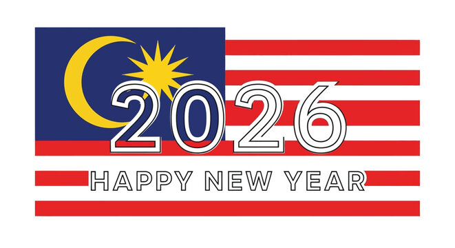Celebrate 2026 Happy New Year with Malaysian flag design