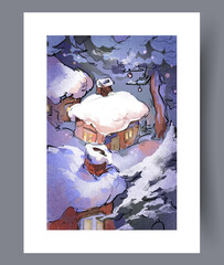 enchanting snowy cottage in woods, whimsical snowcovered cottage nestled among enchanted forest trees