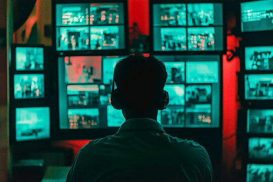 School security room with staff reviewing footage from cameras placed around the campus
