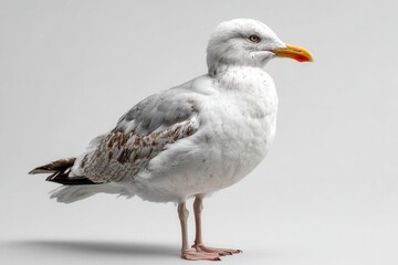 Fototapeta premium Herring gull standing on white background in natural pose