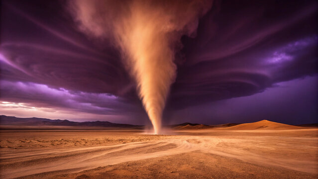 Powerful Tornado Swirling Dust in a Desert Landscape Under Dramatic Stormy Skies dust devil Background