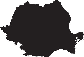 Black silhouette of Romania map on white background country europe
