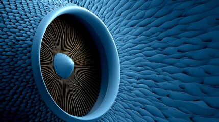 Modern abstract illustration with blue circular motif and radiating lines, evoking themes of technology, innovation, and creative design for contemporary branding or digital media