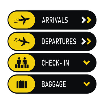 Airport signs arrivals departures checkin baggage vector graphic