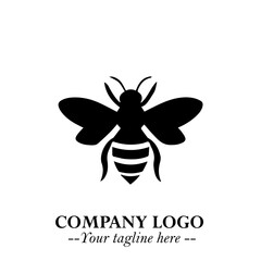 Bee Logo Symbol in Black on the White Background with Simple Modern Insect Design